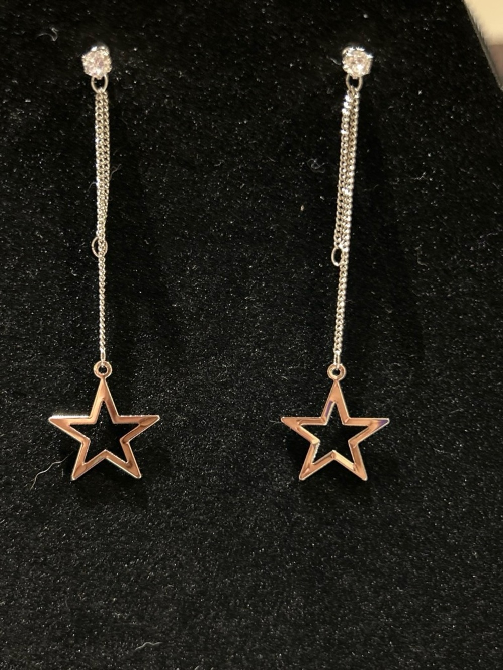 Silver color stud Star Dangle Earrings - Sleek Open Star Drop